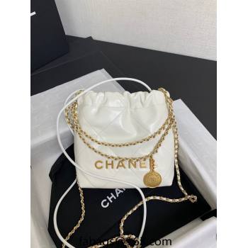 Chanel 22 Shiny Calfskin Mini Shopping Bag AS3980 White/Gold 2024 (yezi-240517018)