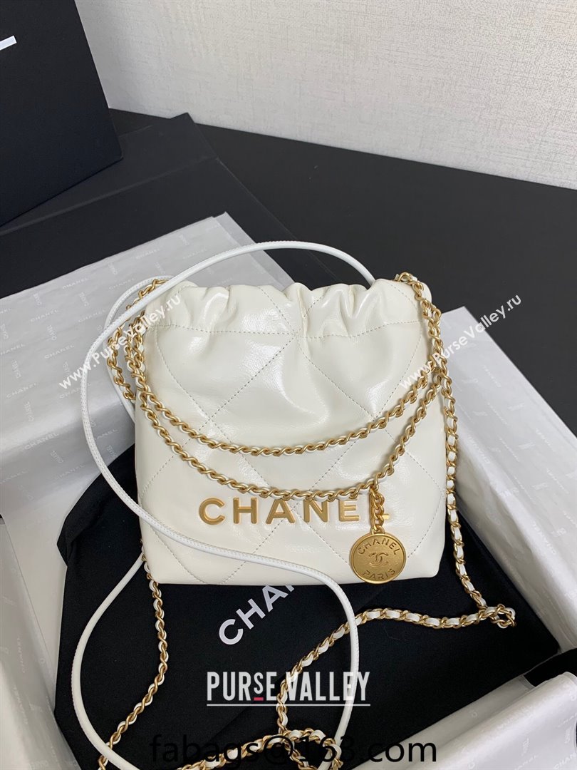 Chanel 22 Shiny Calfskin Mini Shopping Bag AS3980 White/Gold 2024 (yezi-240517018)