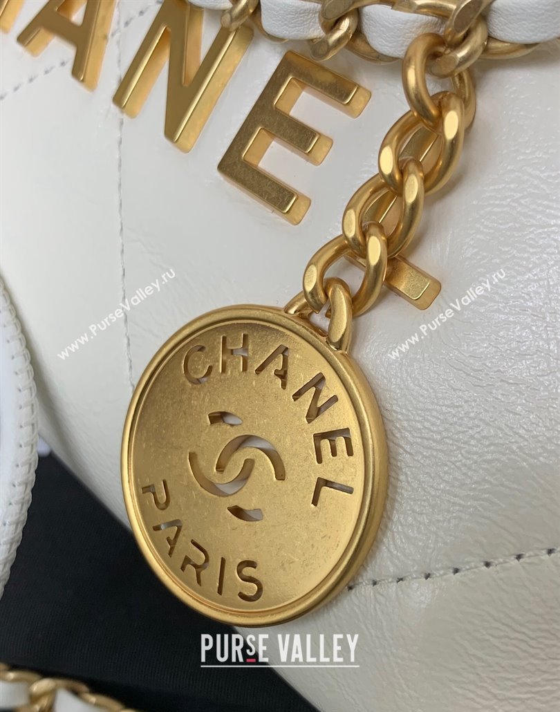 Chanel 22 Shiny Calfskin Mini Shopping Bag AS3980 White/Gold 2024 (yezi-240517018)