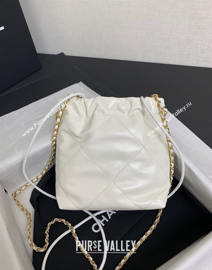 Chanel 22 Shiny Calfskin Mini Shopping Bag AS3980 White/Gold 2024 (yezi-240517018)