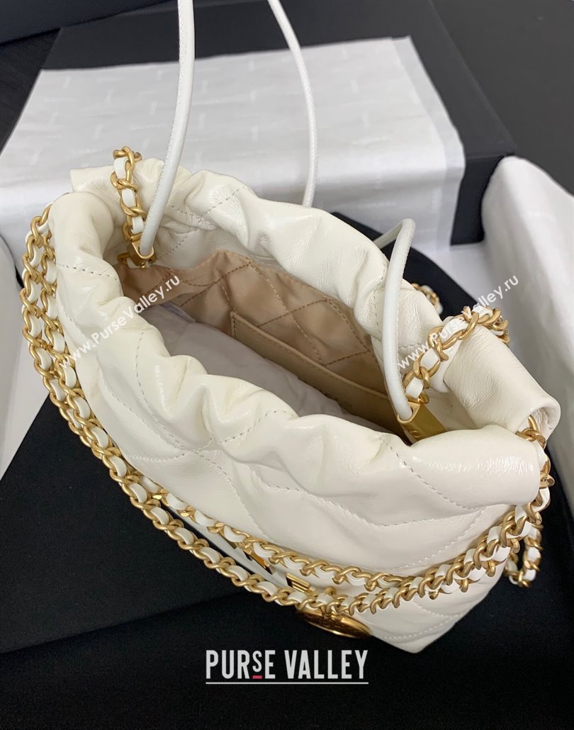 Chanel 22 Shiny Calfskin Mini Shopping Bag AS3980 White/Gold 2024 (yezi-240517018)