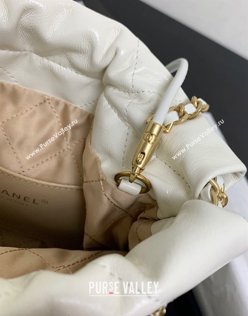 Chanel 22 Shiny Calfskin Mini Shopping Bag AS3980 White/Gold 2024 (yezi-240517018)