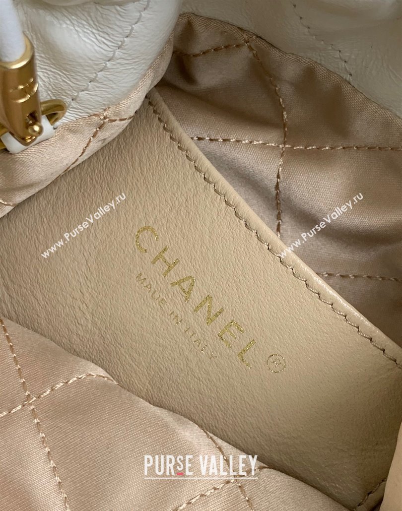 Chanel 22 Shiny Calfskin Mini Shopping Bag AS3980 White/Gold 2024 (yezi-240517018)