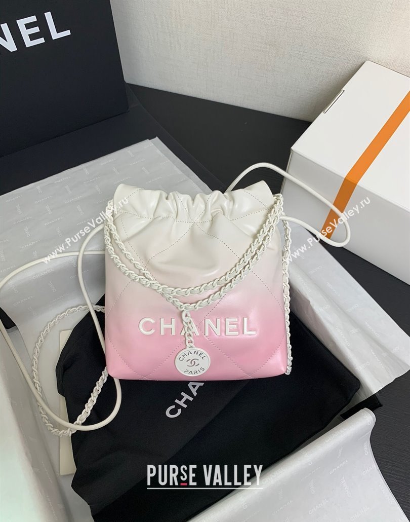 Chanel 22 Patent Gradient Calfskin Lacquered Metal Mini Shopping Bag AS3980 White/Light Pink 2024 (yezi-240517020)
