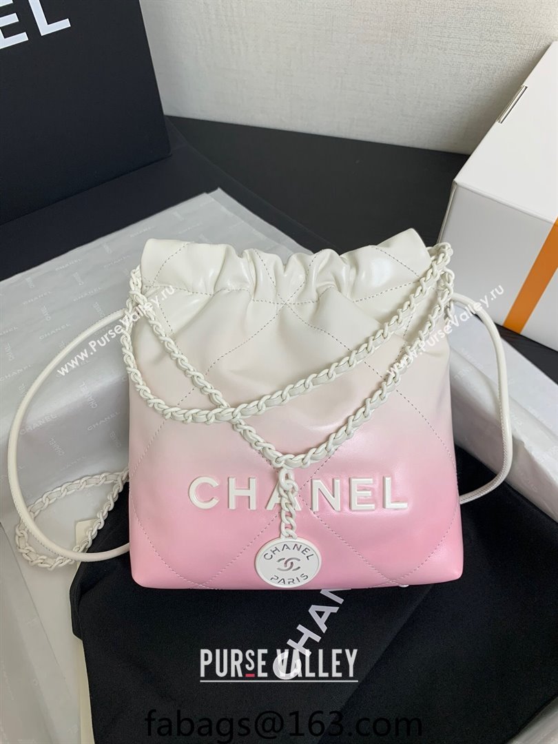 Chanel 22 Patent Gradient Calfskin Lacquered Metal Mini Shopping Bag AS3980 White/Light Pink 2024 (yezi-240517020)