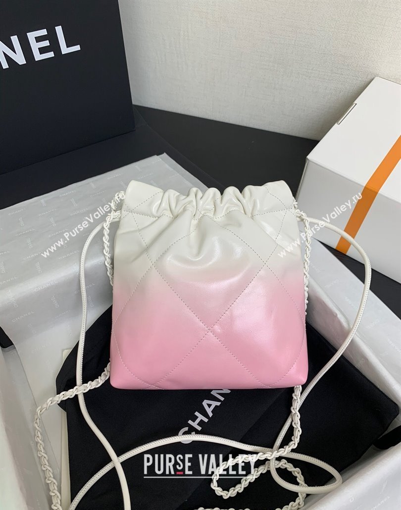 Chanel 22 Patent Gradient Calfskin Lacquered Metal Mini Shopping Bag AS3980 White/Light Pink 2024 (yezi-240517020)