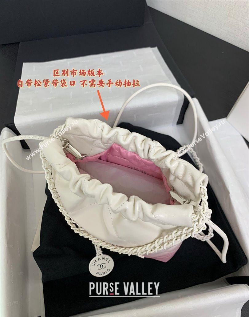 Chanel 22 Patent Gradient Calfskin Lacquered Metal Mini Shopping Bag AS3980 White/Light Pink 2024 (yezi-240517020)
