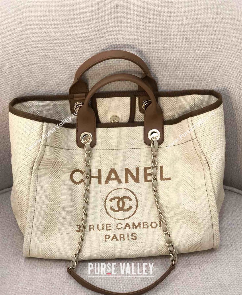 Chanel Deauville Mixed Fibers and Calfskin Shopping Bag A66941 Light Beige 2024 0517 (YD-240517033)