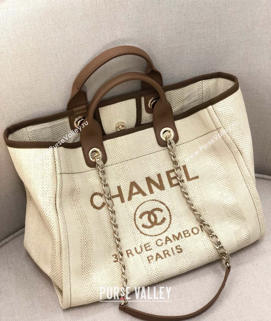 Chanel Deauville Mixed Fibers and Calfskin Shopping Bag A66941 Light Beige 2024 0517 (YD-240517033)