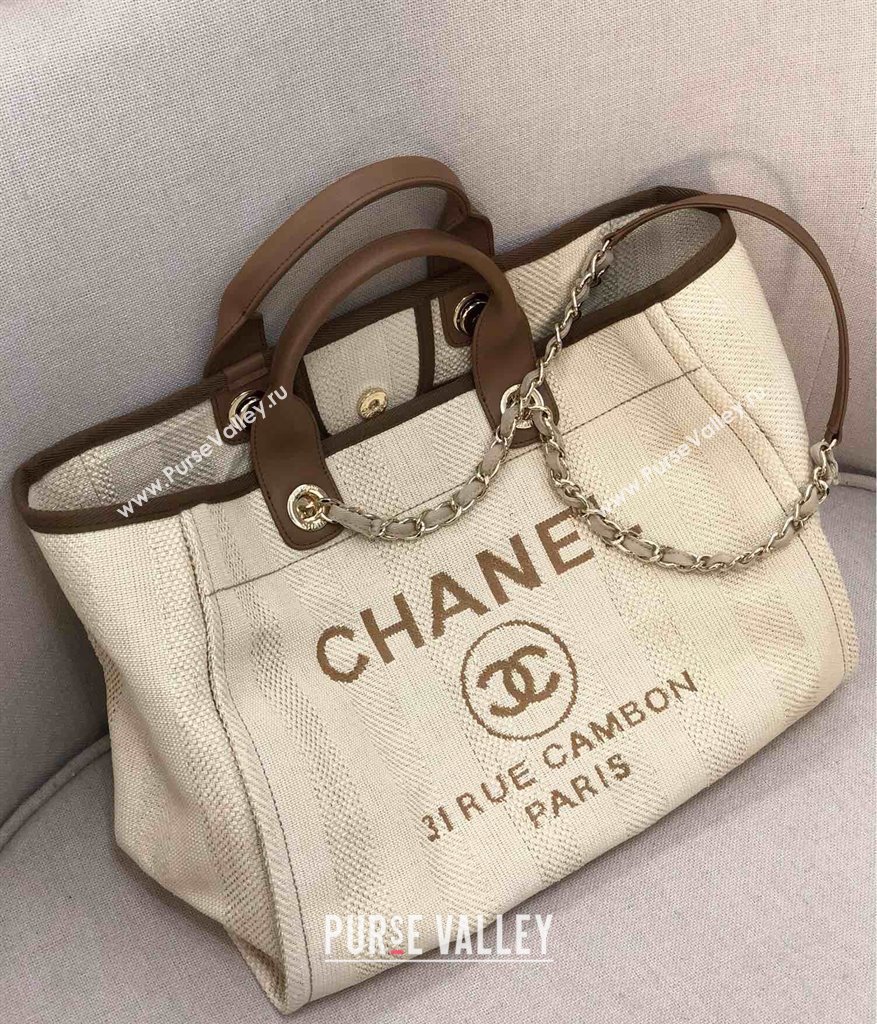 Chanel Deauville Mixed Fibers and Calfskin Shopping Bag A66941 Light Beige 2024 0517 (YD-240517033)