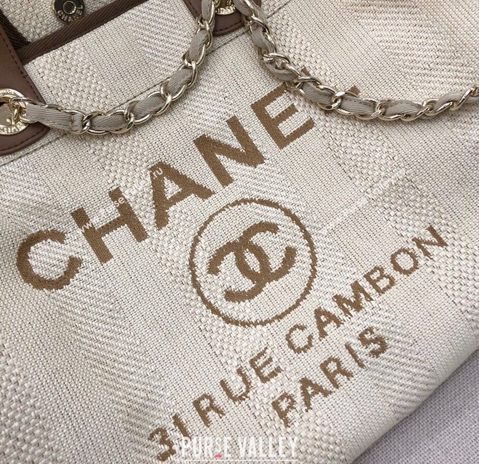 Chanel Deauville Mixed Fibers and Calfskin Shopping Bag A66941 Light Beige 2024 0517 (YD-240517033)