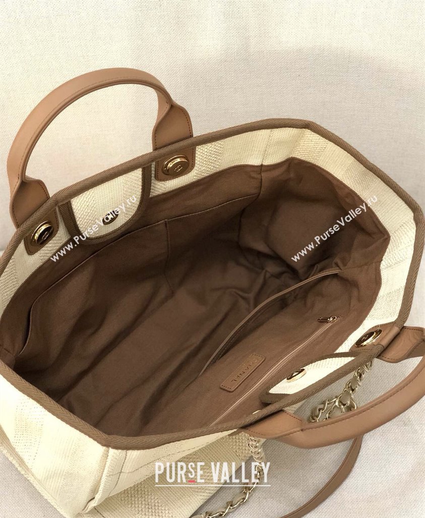 Chanel Deauville Mixed Fibers and Calfskin Shopping Bag A66941 Light Beige 2024 0517 (YD-240517033)