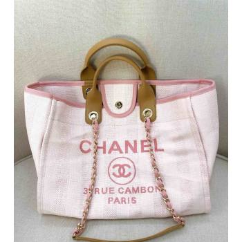 Chanel Deauville Mixed Fibers and Calfskin Shopping Bag A66941 White/Pink 2024 0517 (YD-240517036)