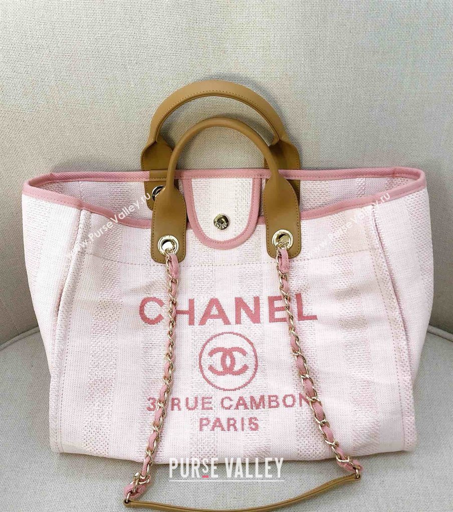 Chanel Deauville Mixed Fibers and Calfskin Shopping Bag A66941 White/Pink 2024 0517 (YD-240517036)