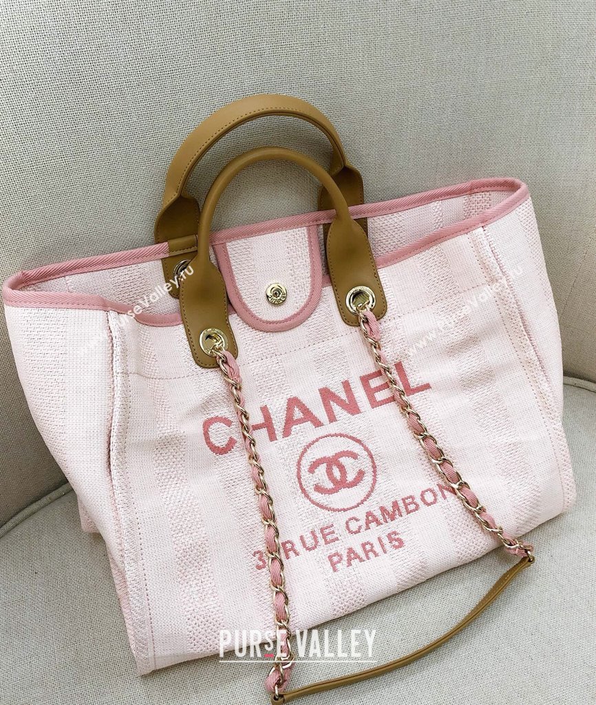 Chanel Deauville Mixed Fibers and Calfskin Shopping Bag A66941 White/Pink 2024 0517 (YD-240517036)