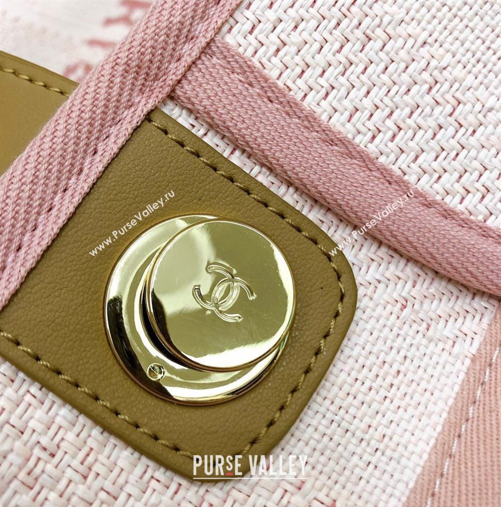 Chanel Deauville Mixed Fibers and Calfskin Shopping Bag A66941 White/Pink 2024 0517 (YD-240517036)