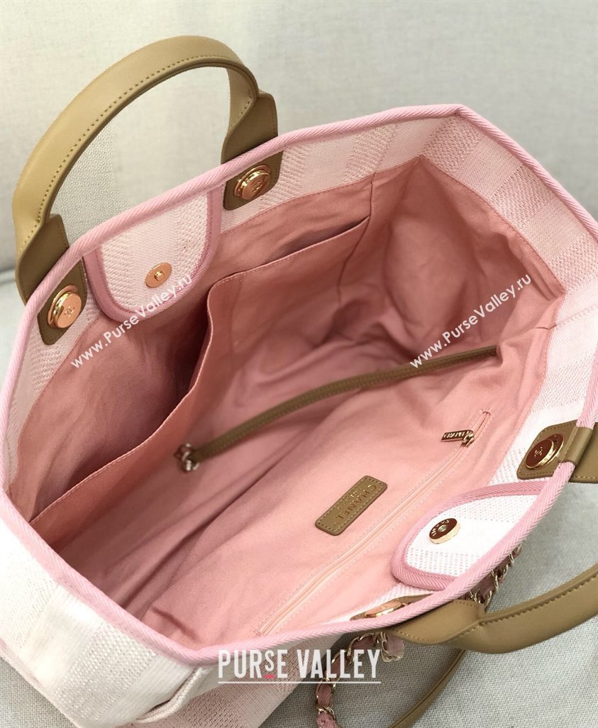 Chanel Deauville Mixed Fibers and Calfskin Shopping Bag A66941 White/Pink 2024 0517 (YD-240517036)