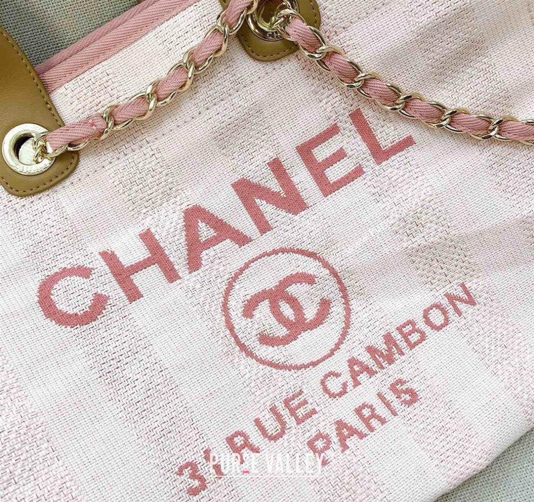 Chanel Deauville Mixed Fibers and Calfskin Shopping Bag A66941 White/Pink 2024 0517 (YD-240517036)