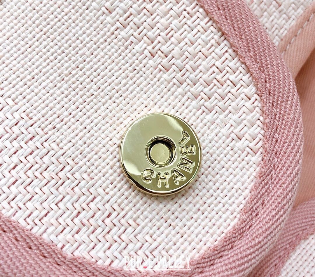 Chanel Deauville Mixed Fibers and Calfskin Shopping Bag A66941 White/Pink 2024 0517 (YD-240517036)