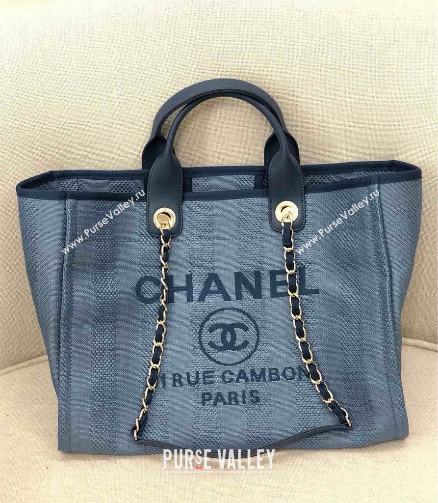 Chanel Deauville Mixed Fibers and Calfskin Shopping Bag A66941 Dark Blue 2024 0517 (YD-240517037)