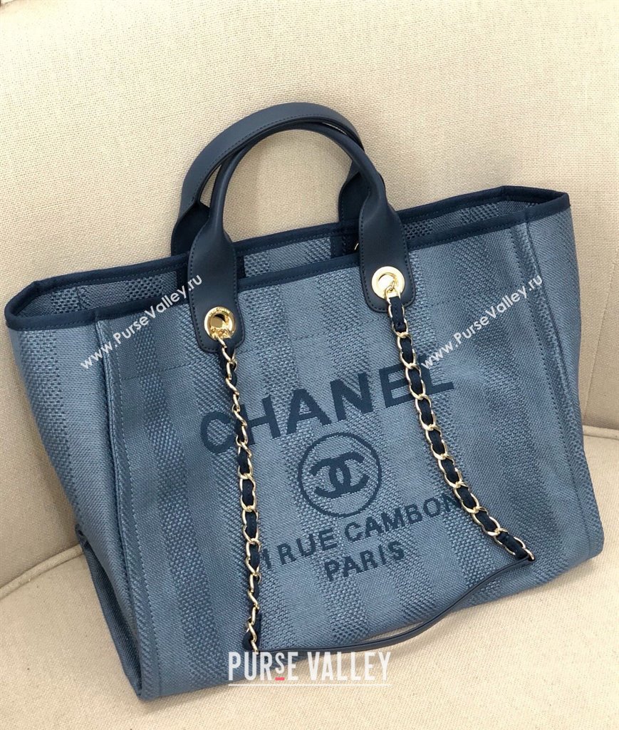 Chanel Deauville Mixed Fibers and Calfskin Shopping Bag A66941 Dark Blue 2024 0517 (YD-240517037)