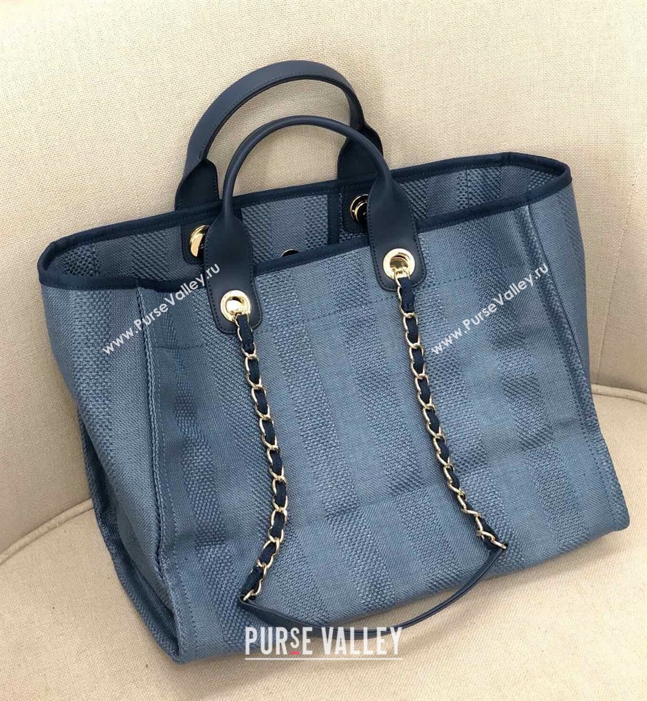 Chanel Deauville Mixed Fibers and Calfskin Shopping Bag A66941 Dark Blue 2024 0517 (YD-240517037)