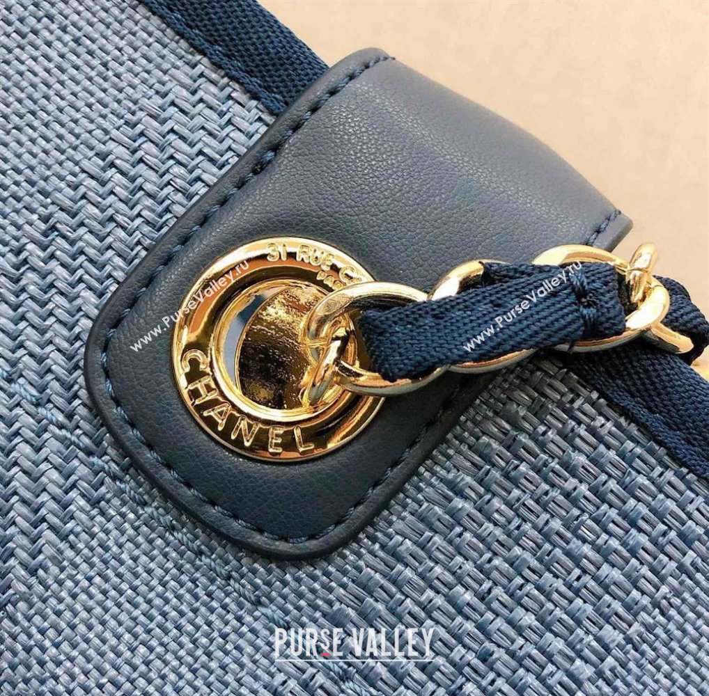 Chanel Deauville Mixed Fibers and Calfskin Shopping Bag A66941 Dark Blue 2024 0517 (YD-240517037)