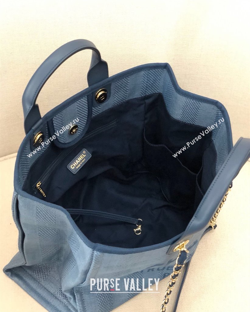 Chanel Deauville Mixed Fibers and Calfskin Shopping Bag A66941 Dark Blue 2024 0517 (YD-240517037)