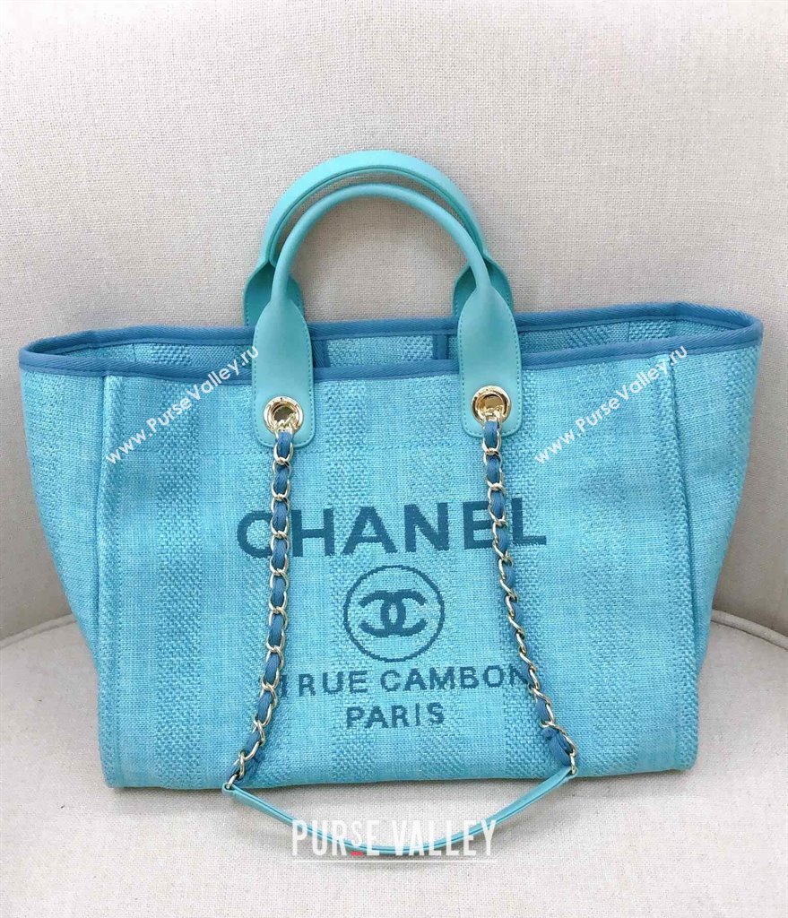 Chanel Deauville Mixed Fibers and Calfskin Shopping Bag A66941 Light Blue 2024 0517 (YD-240517038)