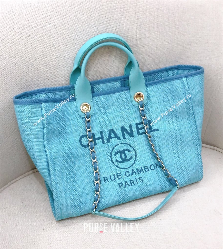 Chanel Deauville Mixed Fibers and Calfskin Shopping Bag A66941 Light Blue 2024 0517 (YD-240517038)