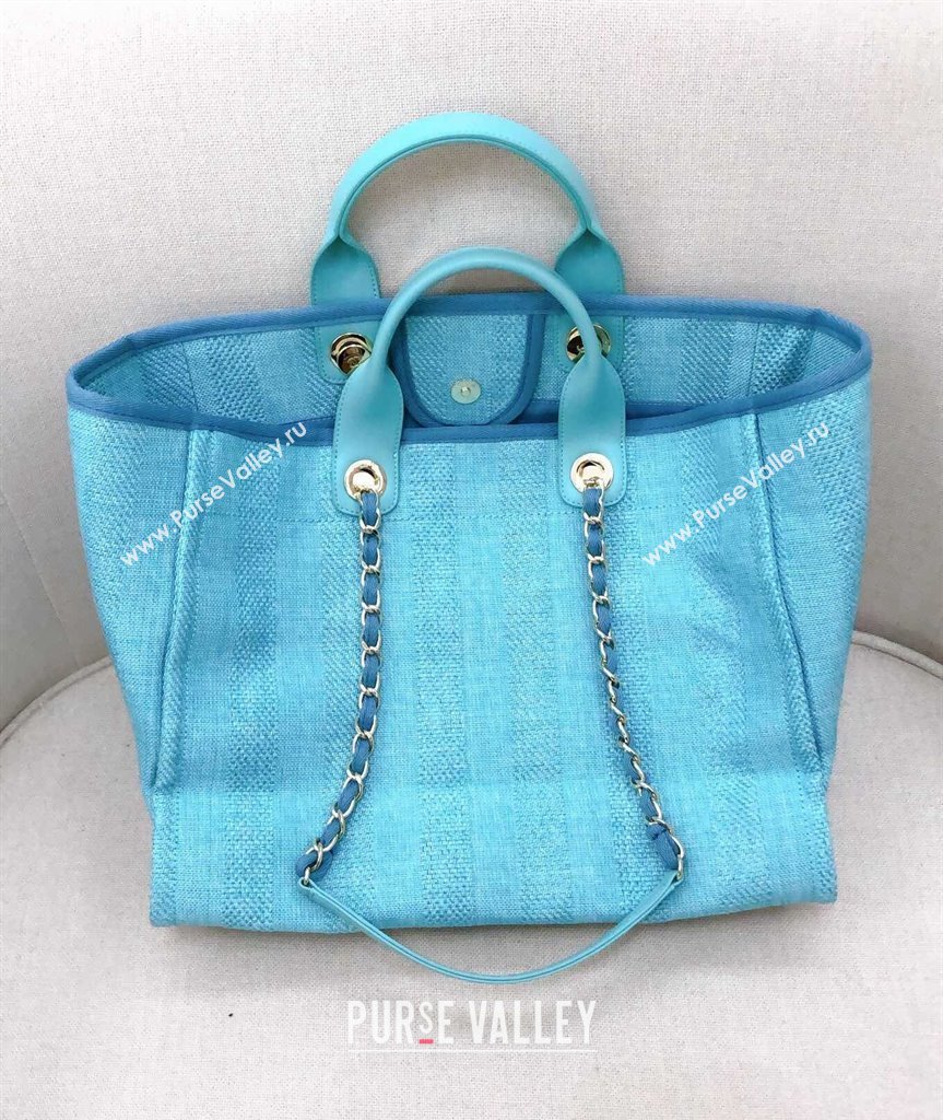 Chanel Deauville Mixed Fibers and Calfskin Shopping Bag A66941 Light Blue 2024 0517 (YD-240517038)