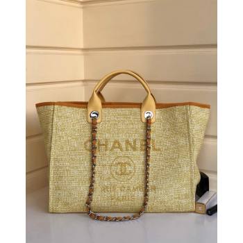 Chanel Deauville Mixed Fibers and Calfskin Shopping Bag A66941 Yellow 2024 0517 (YD-240517034)