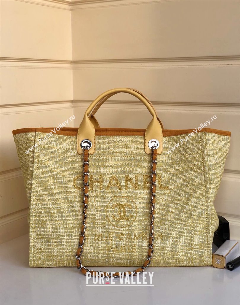Chanel Deauville Mixed Fibers and Calfskin Shopping Bag A66941 Yellow 2024 0517 (YD-240517034)