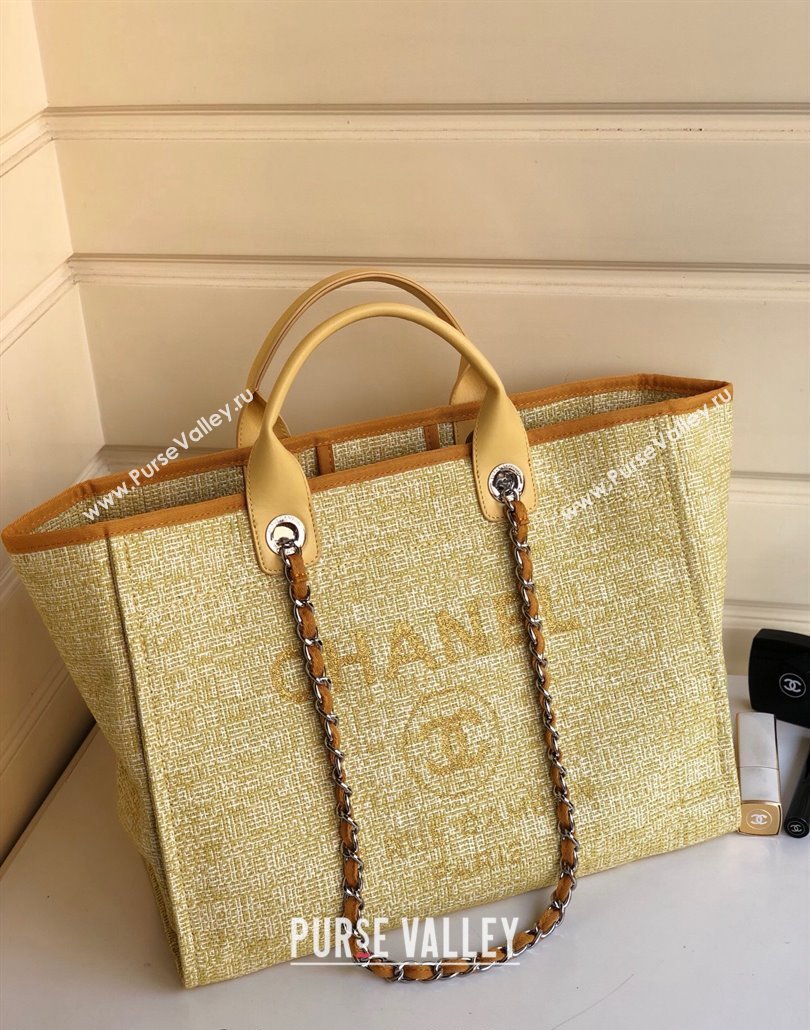 Chanel Deauville Mixed Fibers and Calfskin Shopping Bag A66941 Yellow 2024 0517 (YD-240517034)