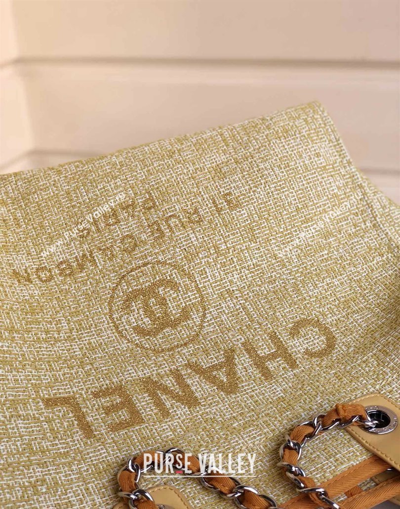 Chanel Deauville Mixed Fibers and Calfskin Shopping Bag A66941 Yellow 2024 0517 (YD-240517034)