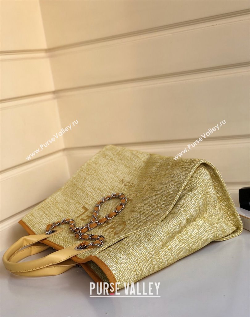 Chanel Deauville Mixed Fibers and Calfskin Shopping Bag A66941 Yellow 2024 0517 (YD-240517034)