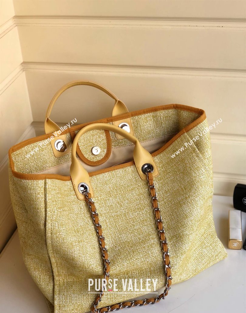 Chanel Deauville Mixed Fibers and Calfskin Shopping Bag A66941 Yellow 2024 0517 (YD-240517034)