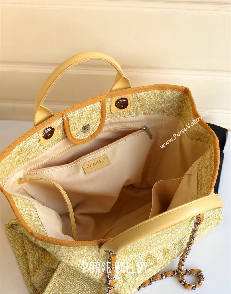 Chanel Deauville Mixed Fibers and Calfskin Shopping Bag A66941 Yellow 2024 0517 (YD-240517034)