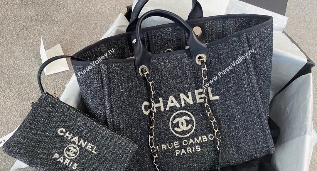 Chanel Deauville Denim and Calfskin Shopping Bag A66941 Dark Blue 2024 0517 (YD-240517039)