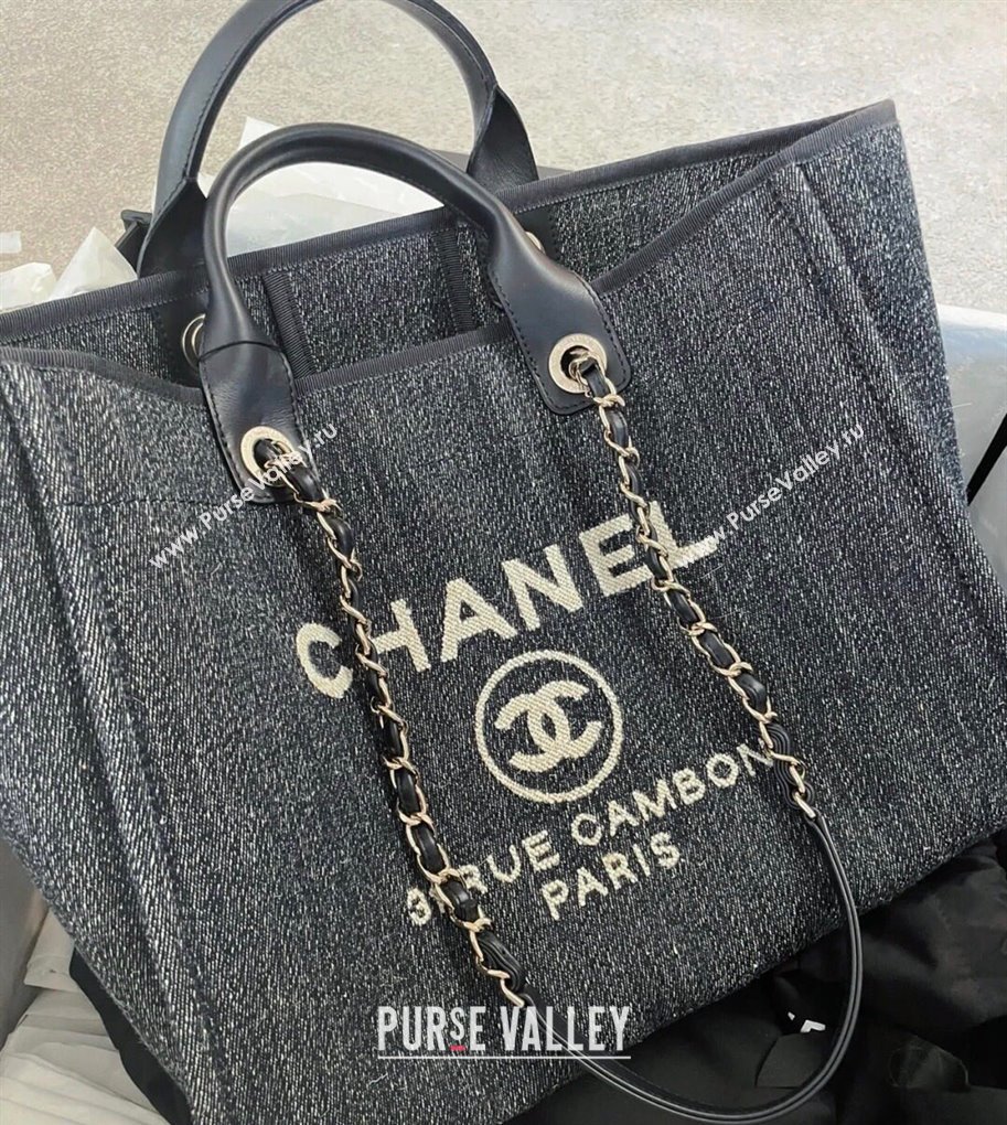 Chanel Deauville Denim and Calfskin Shopping Bag A66941 Dark Blue 2024 0517 (YD-240517039)