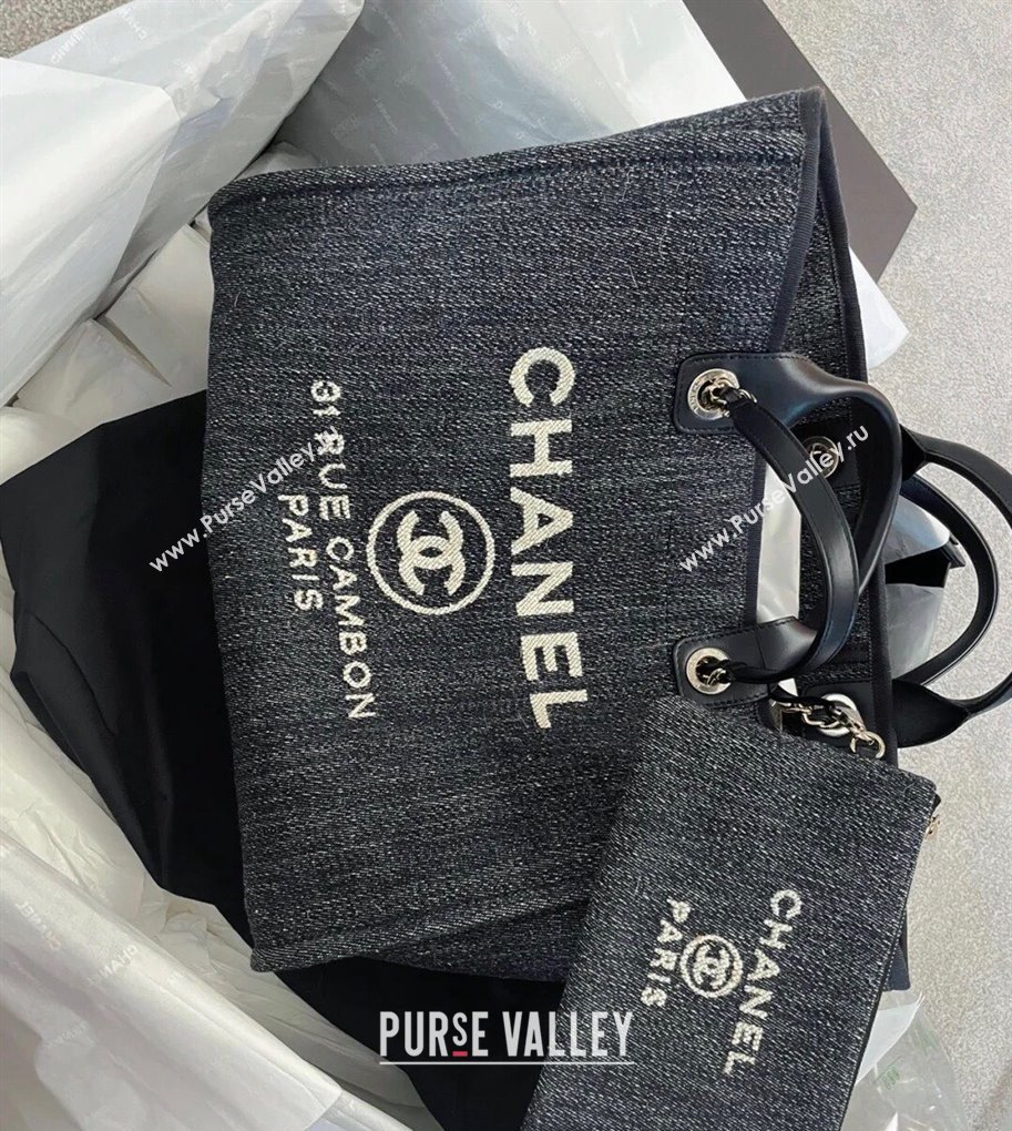 Chanel Deauville Denim and Calfskin Shopping Bag A66941 Dark Blue 2024 0517 (YD-240517039)