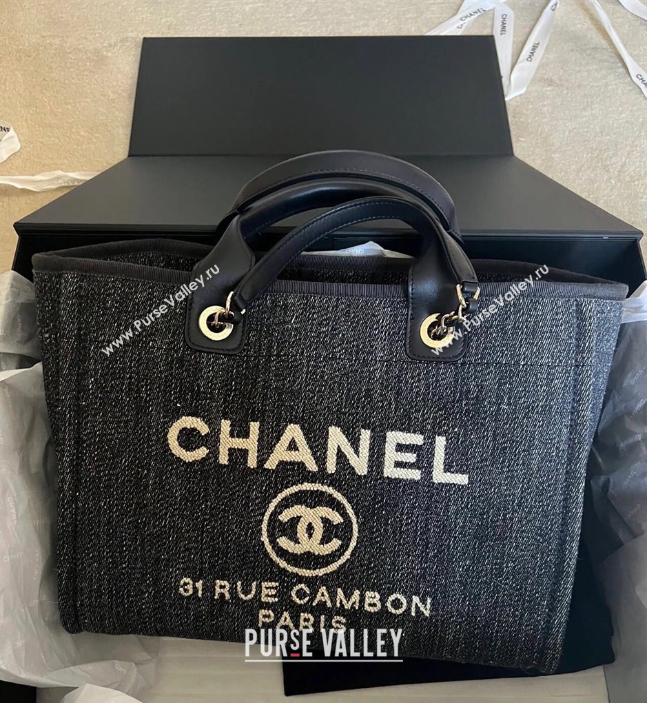 Chanel Deauville Denim and Calfskin Shopping Bag A66941 Dark Blue 2024 0517 (YD-240517039)