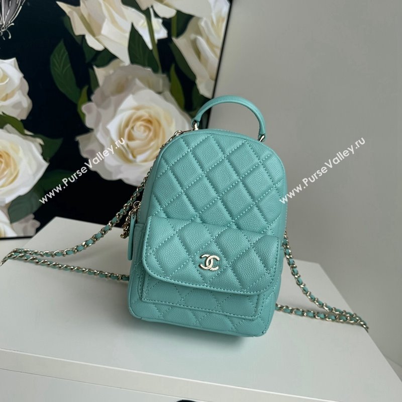 Chanel Grained Calfskin Mini Backpack Bag with Chain AP3573 Green 2024 (yezi-240517002)