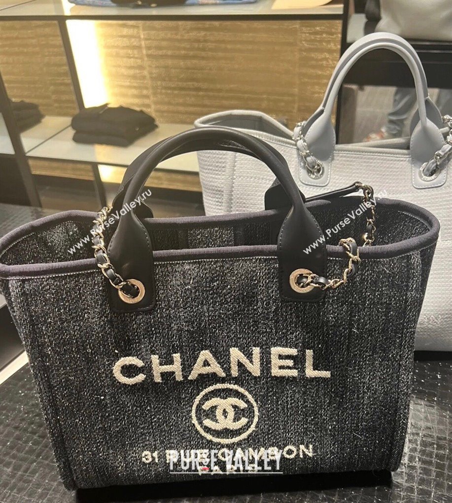 Chanel Deauville Denim and Calfskin Shopping Bag A66941 Dark Blue 2024 0517 (YD-240517039)