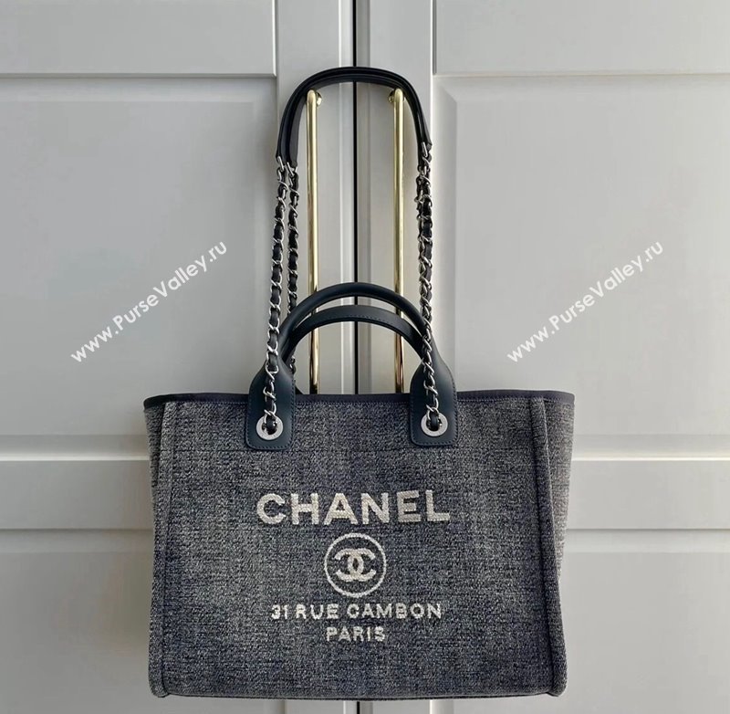 Chanel Deauville Denim and Calfskin Shopping Bag A66941 Dark Blue 2024 0517 (YD-240517039)