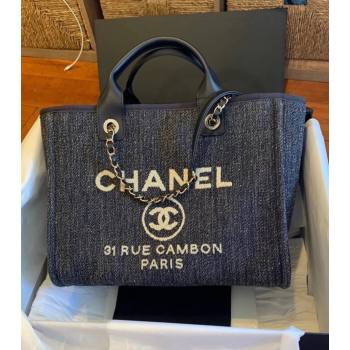 Chanel Deauville Denim and Calfskin Shopping Bag A66941 Dark Blue 2024 0517 (YD-240517039)