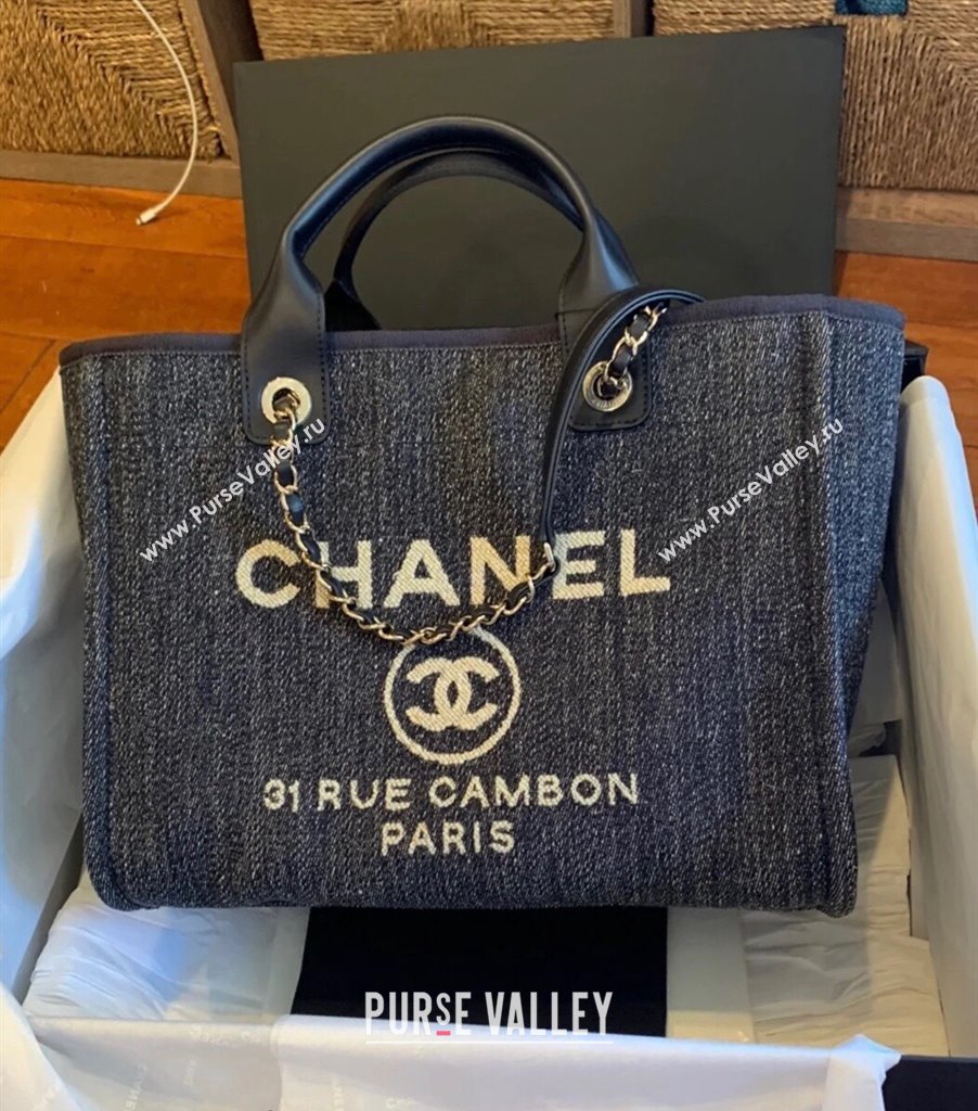 Chanel Deauville Denim and Calfskin Shopping Bag A66941 Dark Blue 2024 0517 (YD-240517039)