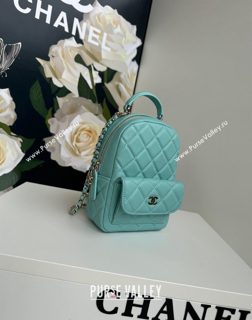 Chanel Grained Calfskin Mini Backpack Bag with Chain AP3573 Green 2024 (yezi-240517002)