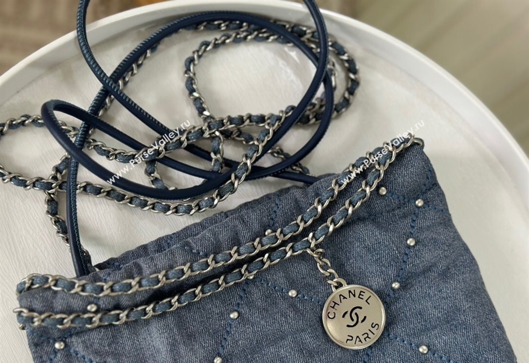 Chanel 22 Pearls Quilted Denim Mini Shopping Bag AS3980 Blue 2024 0517 (SM-240517029)