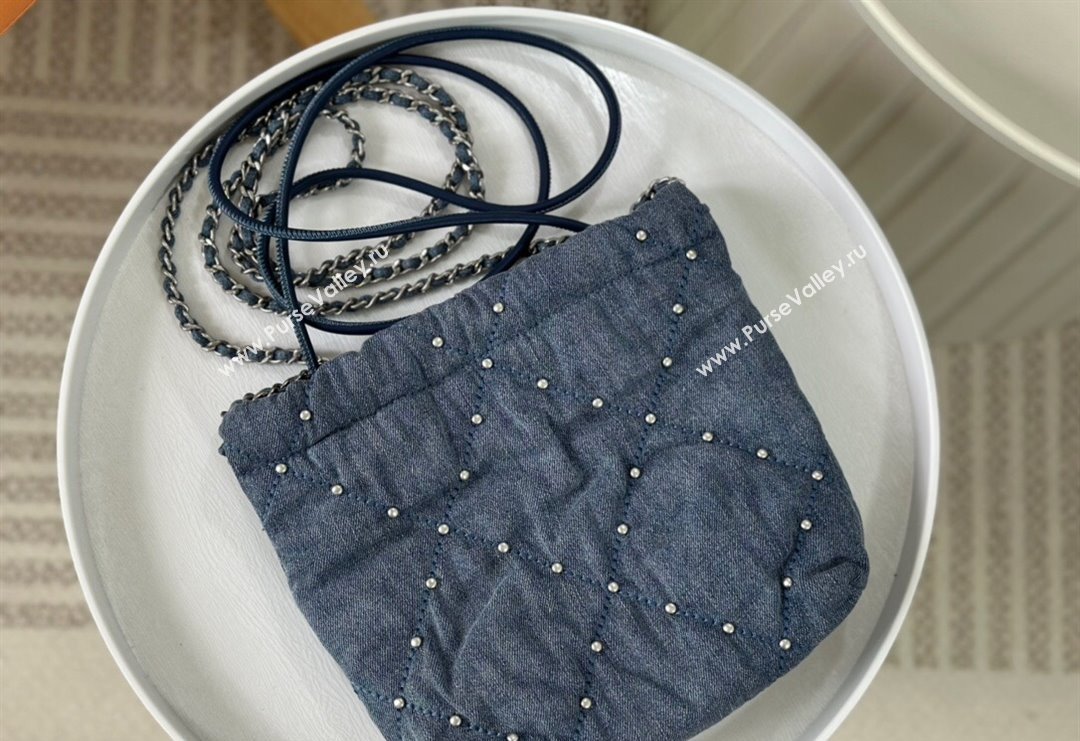 Chanel 22 Pearls Quilted Denim Mini Shopping Bag AS3980 Blue 2024 0517 (SM-240517029)